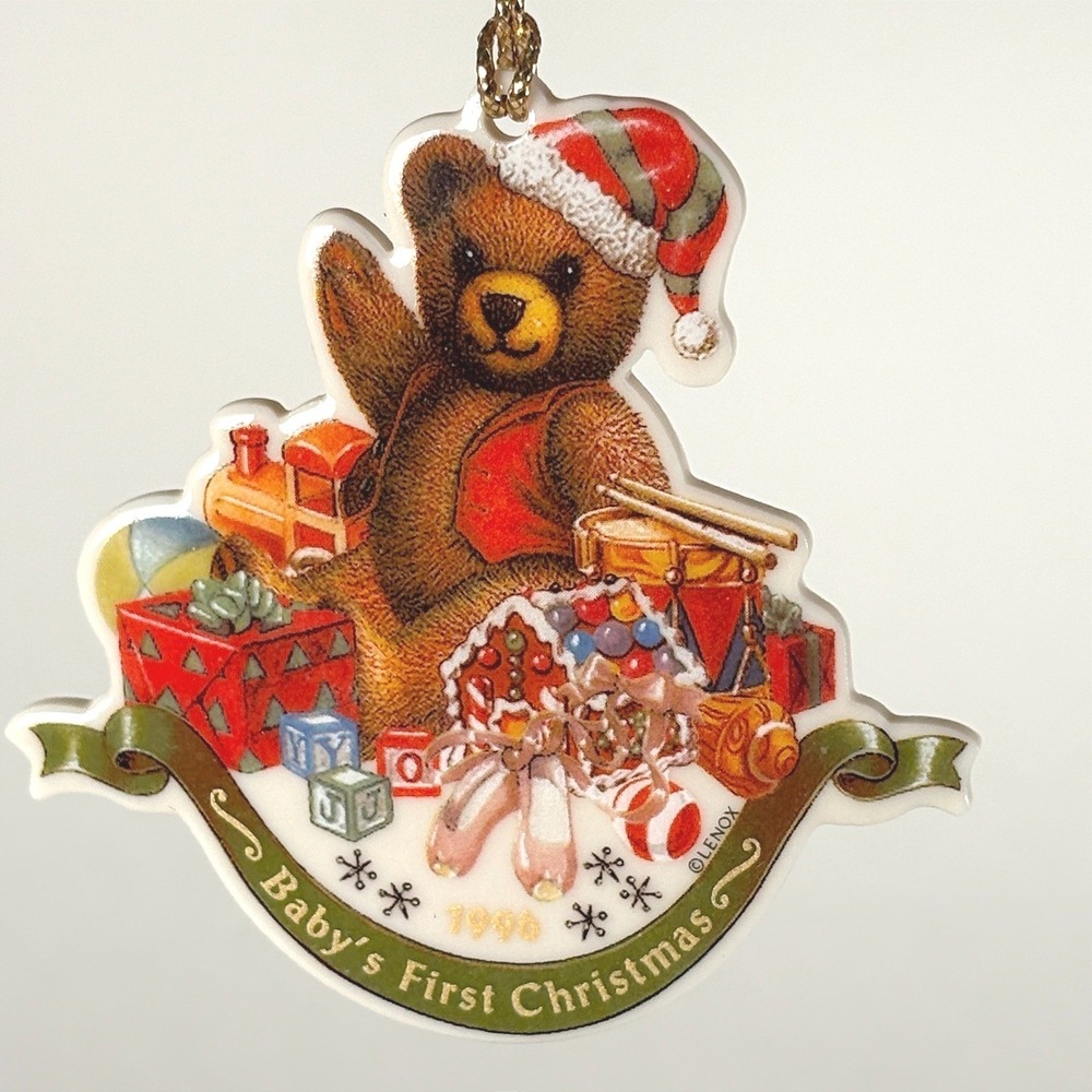 VTG Lenox 1996 BABY'S FIRST CHRISTMAS Teddy Bear Toys Christmas Ornament in Box
